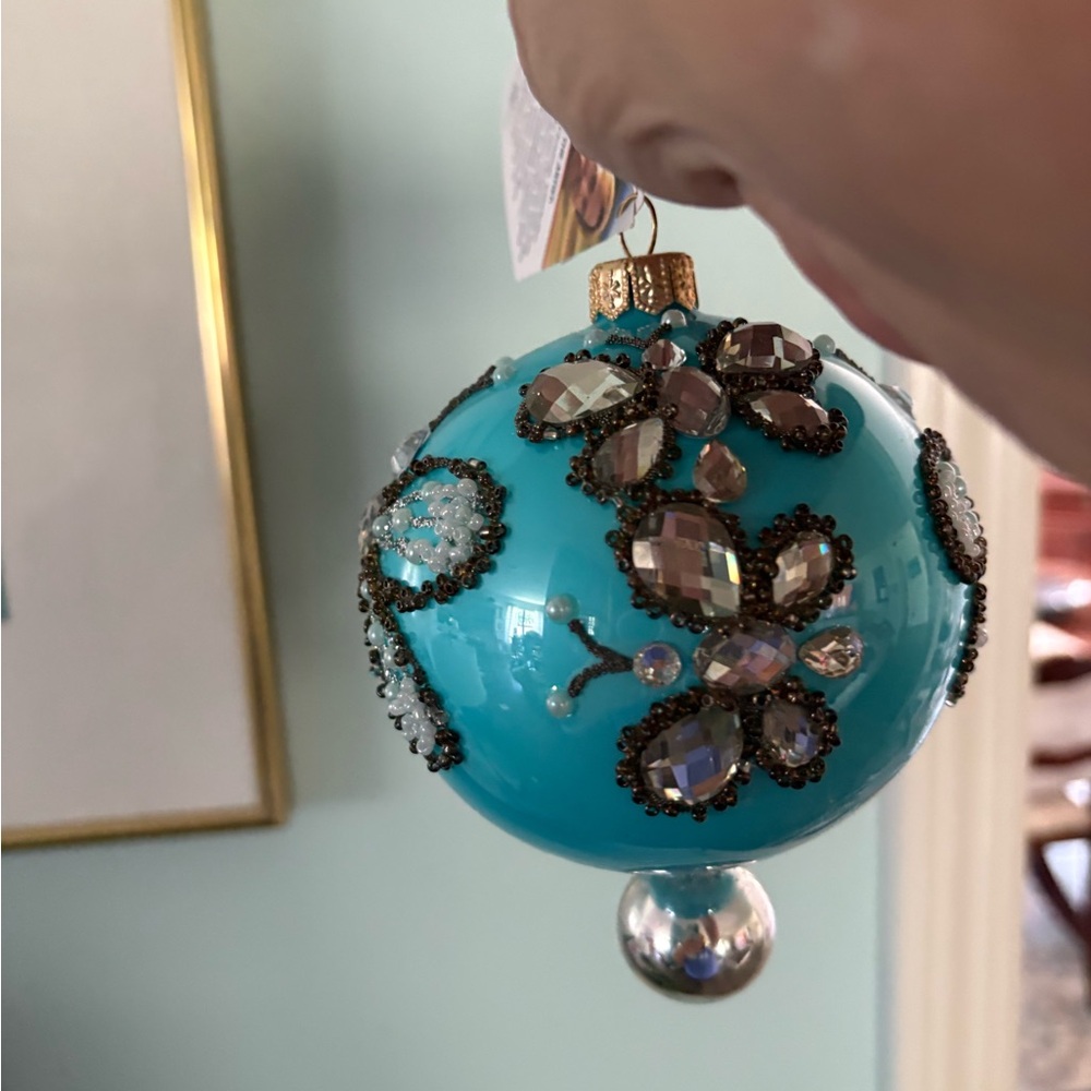 Turquoise Gem-Embellished Holiday Ornament